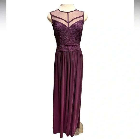 Nightway Womens PurpleSequined Lace Mesh Crew-Neck Formal Dress Size 8 NWT - Picture 3 of 10